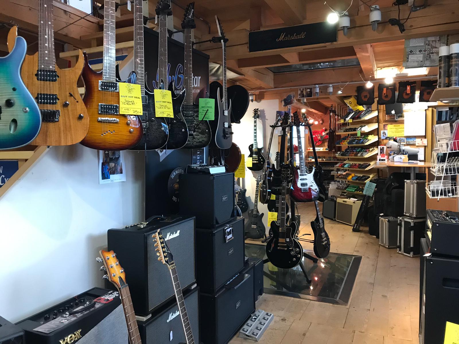 Guitars in a music shop
